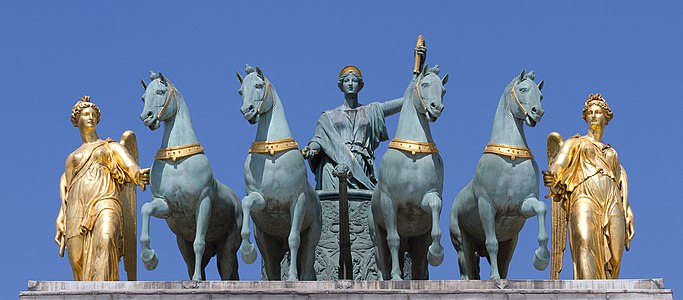 La Paix conduite sur un char de triomphe (1828), Paris, jardin des Tuileries, arc de Triomphe du Carrousel.