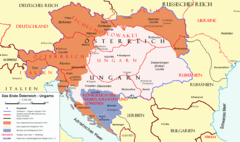 Entinen Itävalta-Unkari ja Pariisin rauhankonferenssissa vedetyt uudet rajat kartalla.