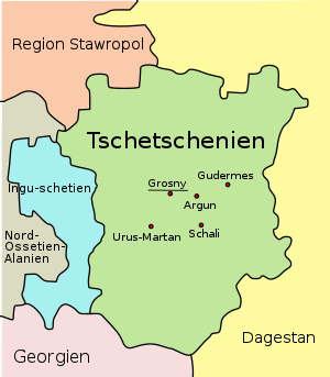 Carte simplifiée de la Tchétchénie.