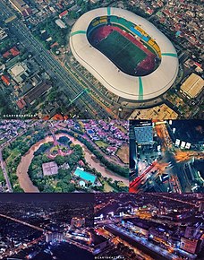 De sus până la mijlocul stâng, în secvența de ceasornic; În partea de sus: Stadionul Patriot Candrabhaga, mijlocul drept: Intersecția Bekasi , Jos stânga și dreapta: Mall-urile și orizontul său înconjurător, La jumătatea stânga: Pekayon City.
