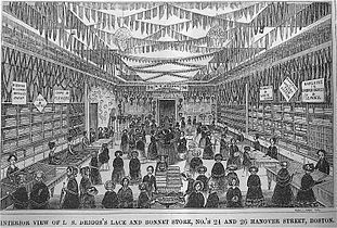 L.S. Drigg's Lace and Bonnet store, Hanover St., 1850s (illustration from Gleason's Pictorial)