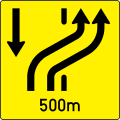 16c-b: Change of lane directions/Oncoming lanes will come to an end in ... m