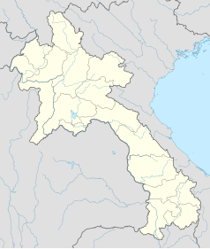 Mapa konturowa Laosu, blisko centrum na lewo znajduje się punkt z opisem „Wientian”