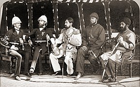 Mohammad Yaqub Khan with British officers in May of 1879.jpg