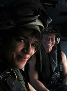 Stephen Lang & Michelle Rodriguez en route to USS Dwight D. Eisenhower (CVN-69) 2010-01-27 1.jpg