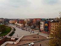 Widok na Ulicę Powiśle, Plac Wielkiej Armii Napoleona i Plac Na Groblach z Wawelu.