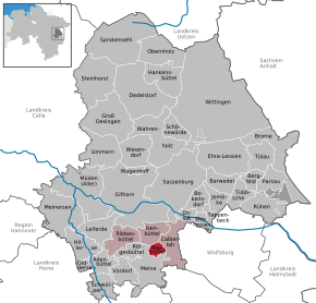 Poziția Wasbüttel pe harta districtului Gifhorn