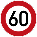rundes Schild mit rotem Rand, im Inneren die Aufschrift "60"