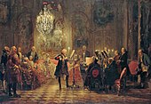 Concierto de flauta de Federico el Grande en Sanssouci, pintura de historia de Adolph von Menzel, 1850-1852.