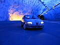 A car parked in one of the tunnel caves