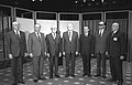 1987年华沙条约组织成员国领导人在东柏林的合照，自左而右：胡萨克、日夫科夫、昂纳克、戈尔巴乔夫、齐奥塞斯库、雅鲁泽尔斯基和卡达尔