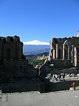 Etna in winter, from the Greek amphitheatre, Taormina