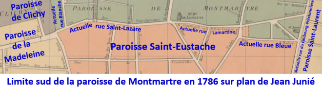 Limite de la paroisse de Montmartre sur plan de Jean Junié de 1786