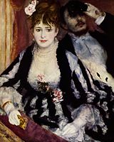 Renoirs De loge (1874), bekend portret van het impressionisme. Geëxposeerd op de eerste tentoonstelling.