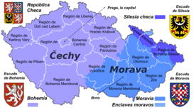 Tierras checas históricas comparadas con las regiones administrativas actuales
