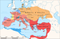 Royaume des Wisigoths (en violet) et Empire romain (rouge) vers 450 apr. J.-C.