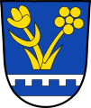 Gemeinde Kühlenthal Über silbernem Schildfuß, darin ein durchgehender oben gezinnter blauer Balken, in Blau eine goldene Sumpfdotterblumenstaude mit zwei Blüten.