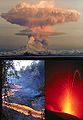 Image 27Some of the eruptive structures formed during volcanic activity (counterclockwise): a Plinian eruption column, Hawaiian pahoehoe flows, and a lava arc from a Strombolian eruption (from Types of volcanic eruptions)