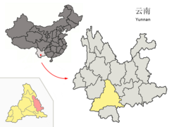 Location of Mojiang within Yunnan (China).png