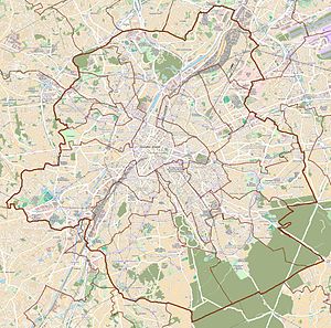 Mapa konturowa Brukseli, po lewej znajduje się punkt z opisem „Anderlecht”, natomiast blisko centrum po lewej na dole znajduje się punkt z opisem „Union SG”