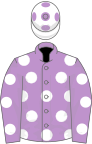 Mauve, white spots, white cap, mauve spots