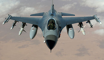 Falcon F-16 en vol (constructeurs : General Dynamics et Lockheed Martin). (définition réelle 2 792 × 1 627)