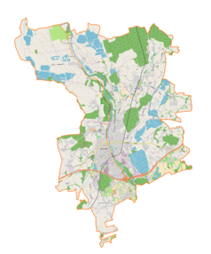 Mapa konturowa gminy Skoczów, u góry po prawej znajduje się punkt z opisem „Uchylany”