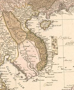 Bản đồ Đại Việt thời Lê trung hưng thế kỉ 18, gồm cả Đàng Ngoài và Đàng Trong.
