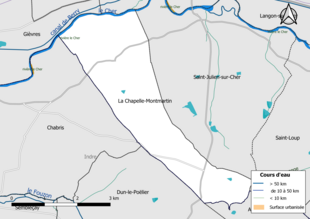 Carte en couleur présentantle réseau hydrographique de la commune