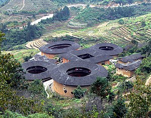 Hakka earth buildings at Snail pit village in Fujian