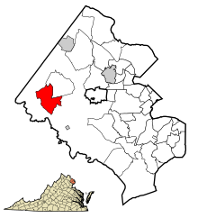 Fairfax County Virginia Incorporated and Unincorporated Areas Centreville highlighted.svg