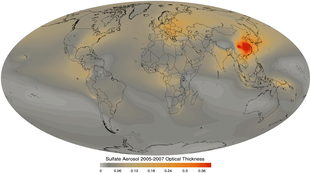 An oval map of earth which uses colors to indicate different quantities