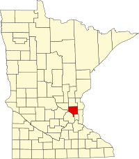 Map of Minnesota highlighting Anoka County