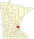 Harta statului Minnesota indicând comitatul Anoka
