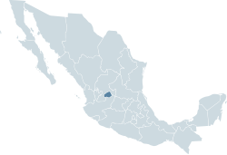 メキシコ内のアグアスカリエンテス州の位置の位置図