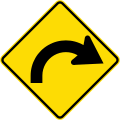 (W12-1.3/PW-18) Sharp curve between 90 and 120 degrees, to right