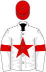 White, red star and hoop on sleeves, red cap