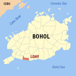 Mapa ng Bohol na nagpapakita sa lokasyon ng Loay.