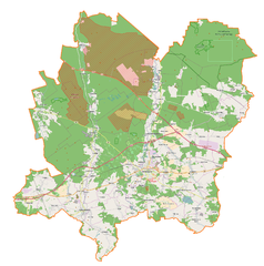 Mapa konturowa powiatu bolesławieckiego, na dole po lewej znajduje się punkt z opisem „Godzieszów”