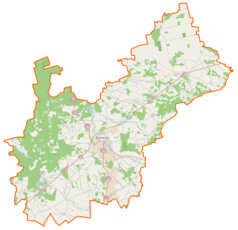 Mapa konturowa powiatu zambrowskiego, blisko centrum u góry znajduje się punkt z opisem „Pęsy-Lipno”