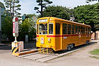 江戶東京建築園裡置放的一列都電7514型車廂
