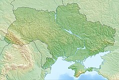 Mapa konturowa Ukrainy, po lewej znajduje się punkt z opisem „źródło”, powyżej na prawo znajduje się również punkt z opisem „ujście”