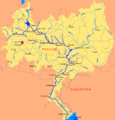 Astracán (А́страхань) en un mapa ruso del Volga