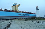 Eugen Maersk vor dem Leuchtturm von Enebærodde