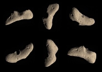 Several views of 433 Eros in natural color, imaged by NEAR on 12 February 2000