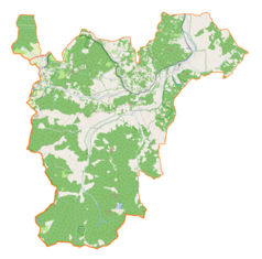 Mapa konturowa gminy Rajcza, u góry po lewej znajduje się punkt z opisem „Placówka SG w Zwardoniu”