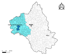 Le Bas Ségala dans l'arrondissement de Villefranche-de-Rouergue en 2020.