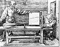 Man drawing a lute label QS:Len,"Man drawing a lute" label QS:Lpl,"Mężczyzna rysujący lutnię" label QS:Lde,"Mann beim Zeichnen einer Laute" 1525