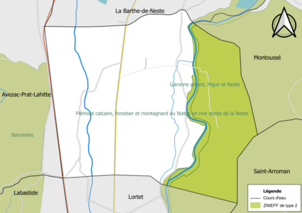 Carte des ZNIEFF de type 2 sur la commune.