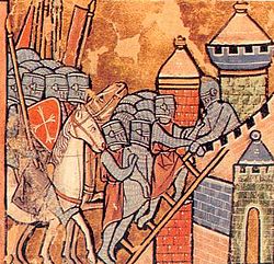 Antiokian valtaus ensimmäisen ristiretken aikaan esitettynä keskiaikaisessa kuvassa.